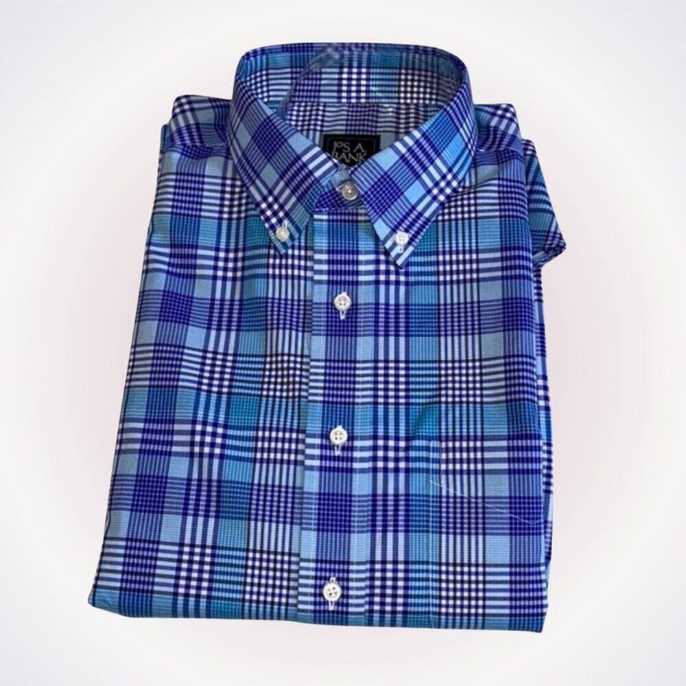 Jos. A. Bank Blue Plaid Traveler Fit Button-Up Shirt | Sz L, NWT